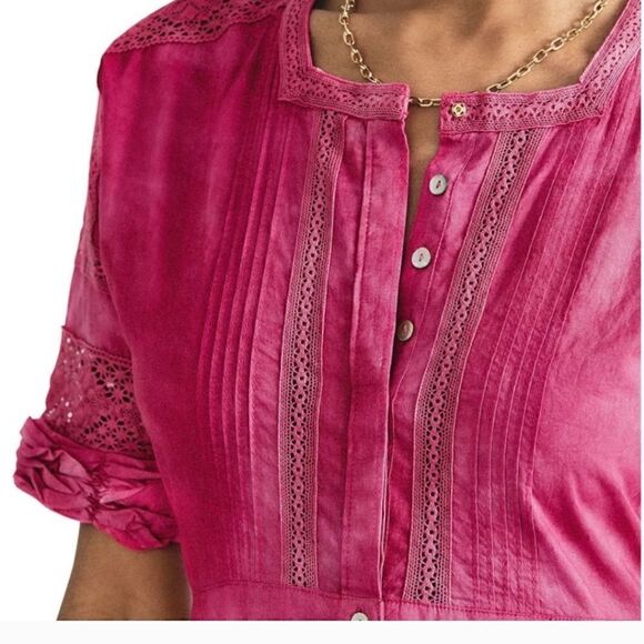 LOVESHACKFANCY Edie Dress Pink Tie Dye Lace Midi XS - Picture 5 of 16